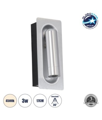 GLOBOSTAR® MANHATTAN 61099 Μοντέρνο Φωτιστικό Τοίχου - Απλίκα Ξενοδοχείου Reading Light LED 3W 405lm 36° AC 220-240V IP20 Φυσικό Λευκό 4500K - Bridgelux COB Chip & TÜV SÜD Driver - Νίκελ Βούρτσας - Μ7 x Π7 x Υ17cm - 3 Χρόνια Εγγύηση